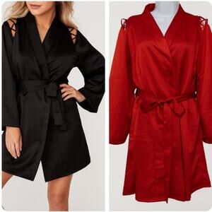Fredericks of Hollywood Womens Red Short Satin Kimono Robe Plus Size 1X
